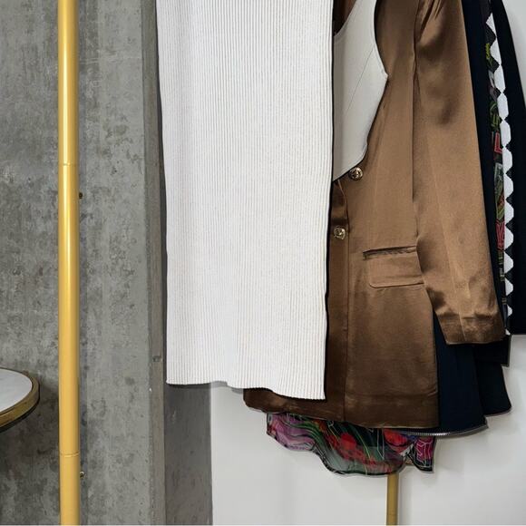 Anine Bing Julian Ribbed Knit Pencil Stretch Fitted Skirt in Ivory Cream - Picture 9 of 14